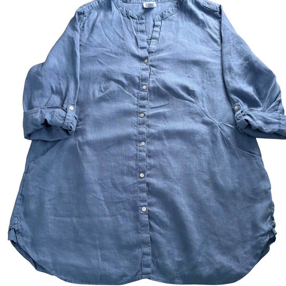 Sigrid Olsen Light Blue Women's Button-Front Linen Tunic